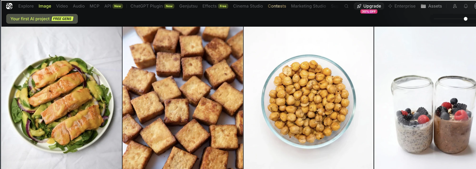 Upscaled recipe photos in the Higgsfield library