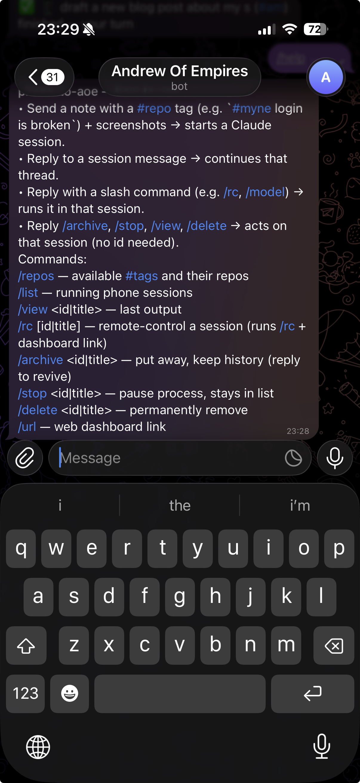 kicking off sessions with Telegram
