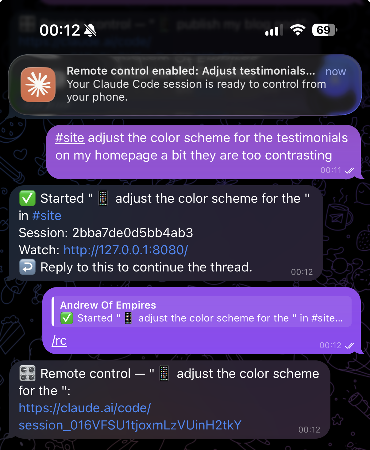 remote controlling sessions with Telegram